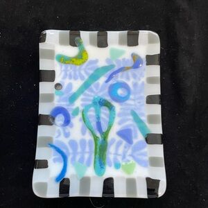 Mermaids Cave  On White Original  Design Fused Art Glass 8” X6”Handmade